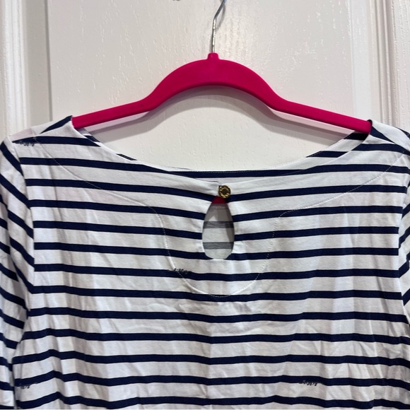 Lilly Pulitzer Waverly Top Bright Navy Blue Serene Stripe Medium Shirt - Picture 6 of 9